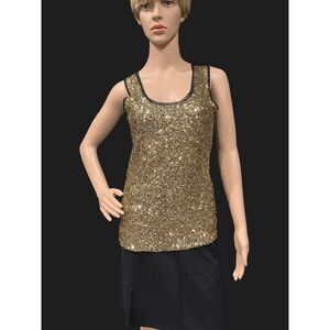 CALVIN KLEIN Scoop Neck Sleeveless Tank Top Shiny GOLD Sequins Sz S